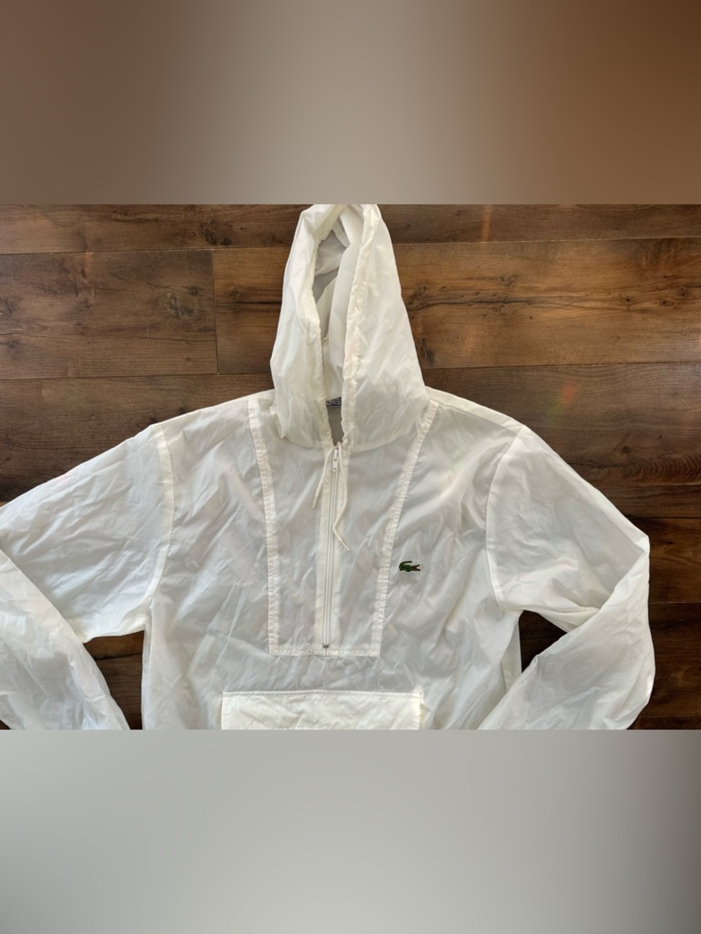 Vintage Lacoste White Anorak Windbreaker Hooded Pullover S - Picture 2 of 5